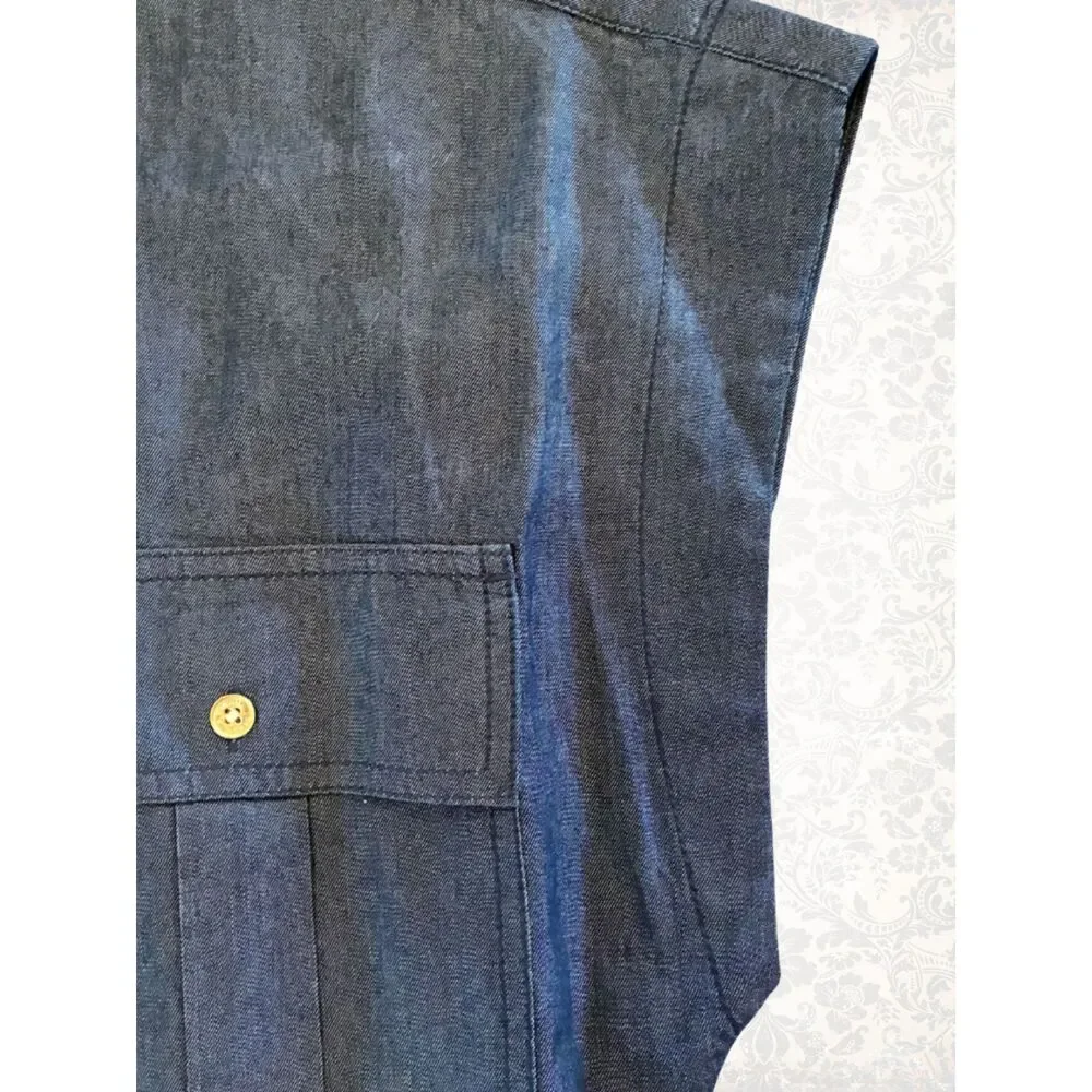 NWT Michael Kors Dark Denim Button-Up Jumpsuit Pockets Women's Size M